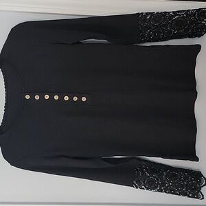 SHEIN Black Rib-Knit Long Sleeve Tee